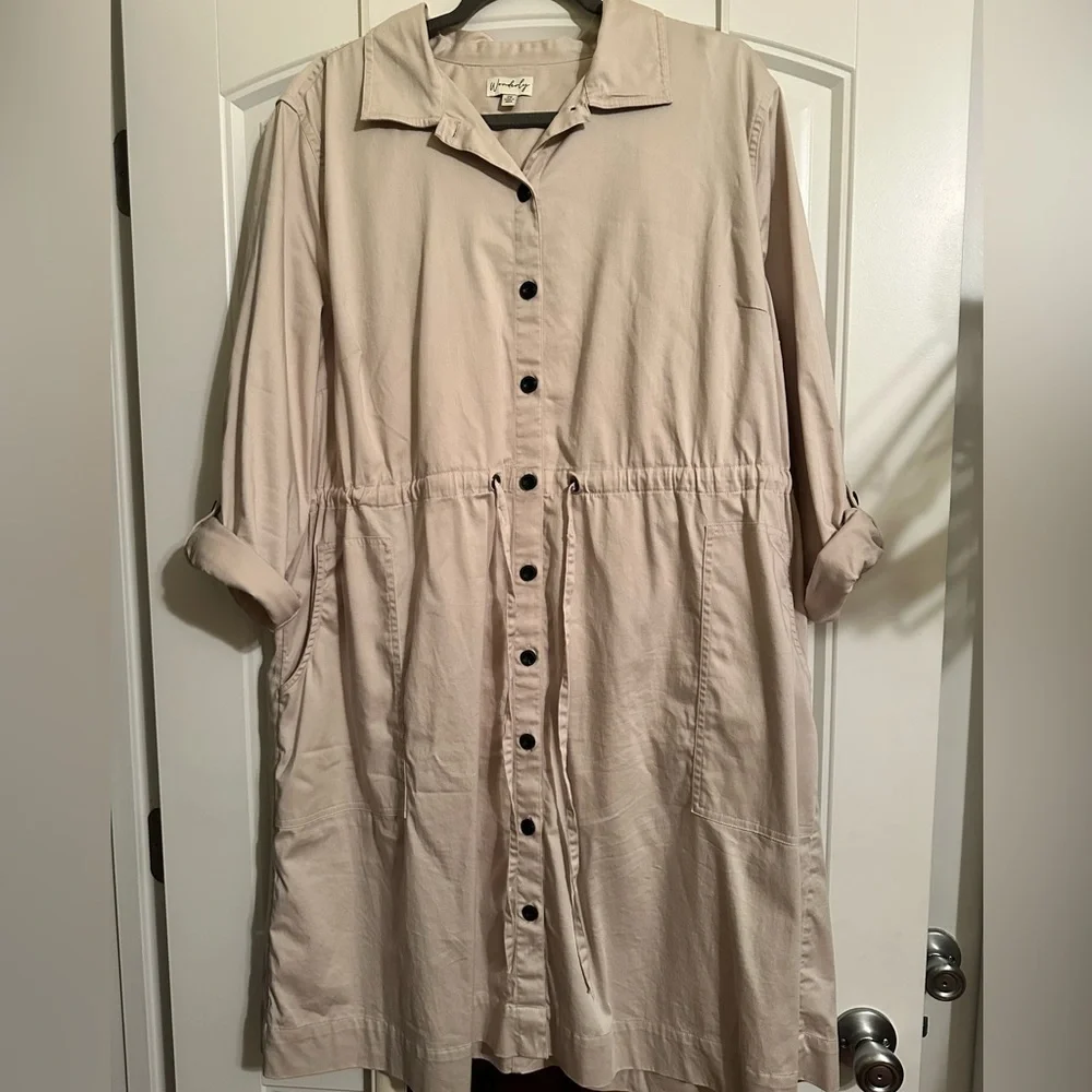 Size 2X Wonderly Beige Button-Up Midi Shirt Dress. Never worn! - Picture 1 of 5